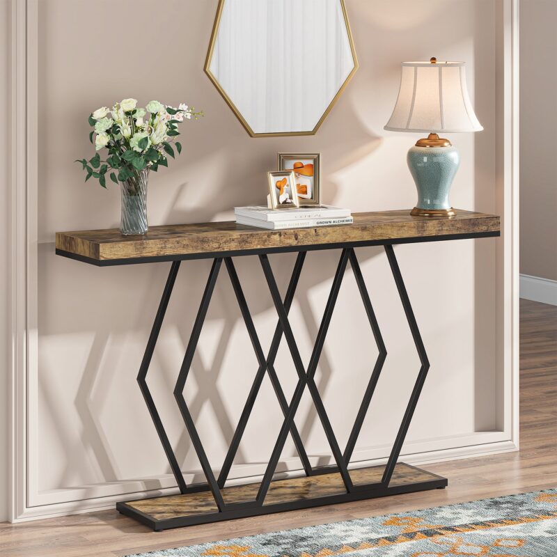 Console Table, 55" Modern Entryway Sofa Table with Faux Marble - Image 8