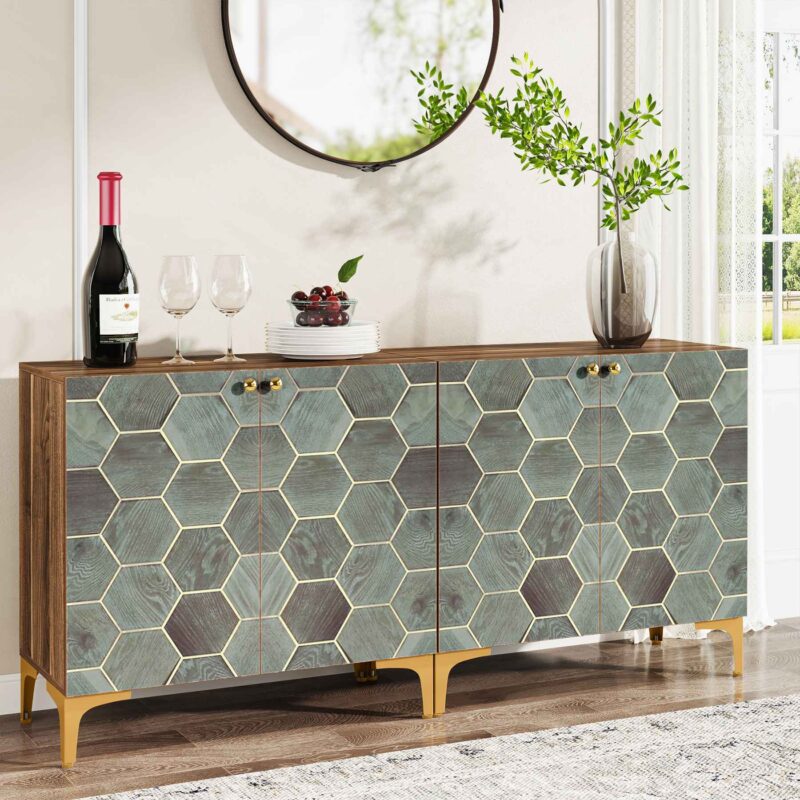 Sideboard Buffet Set of 2, Modern Storage Cabinet with Doors