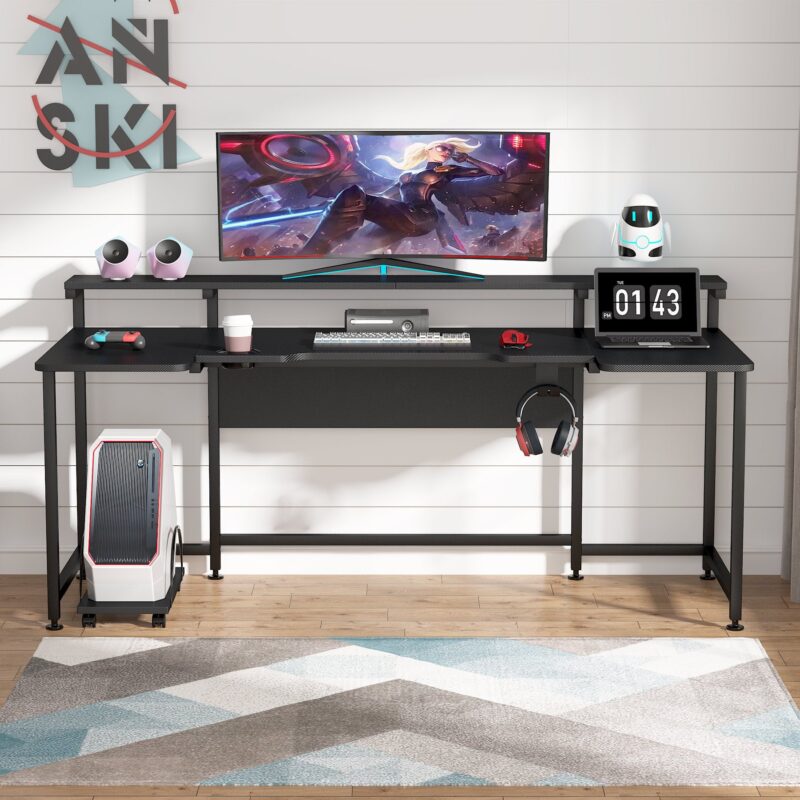 Gaming Desk, 74.8 Inches U Shaped Computer Desk with Hutch - Image 3