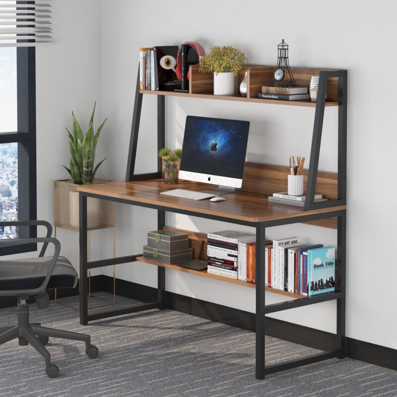 Computer Desk, Home Office Desk with Hutch and Storage Shelf - Image 11