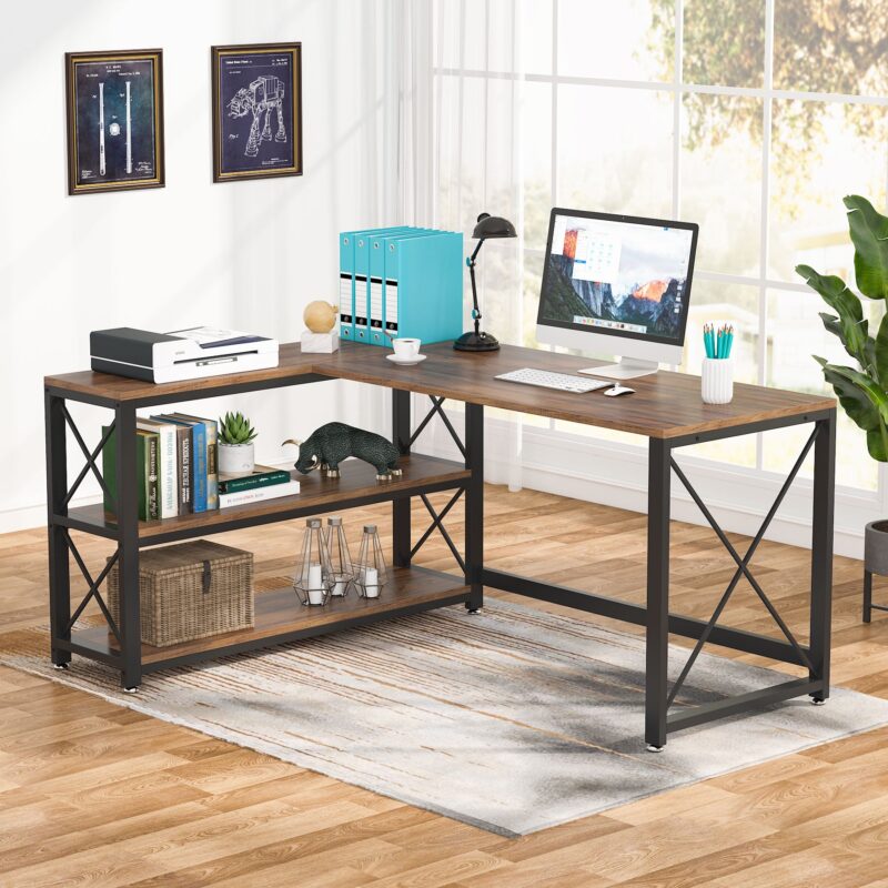 L-Shaped Desk, Reversible Corner Computer Desk with Shelves - Image 16