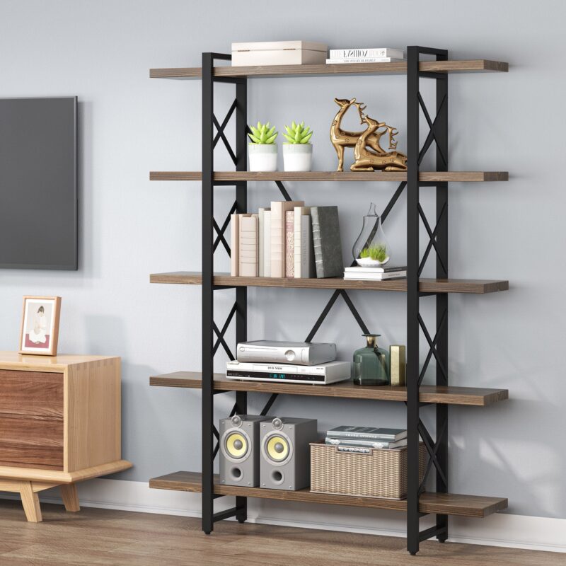 Bookshelf, 72" Solid Wood Bookcase 5-Shelf Display Rack - Image 3