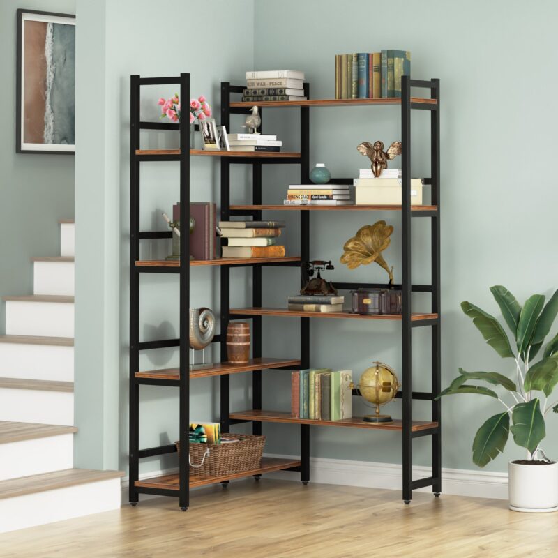 Corner Bookshelf,  8-Tier Industrial 70.8” Bookcase - Image 4