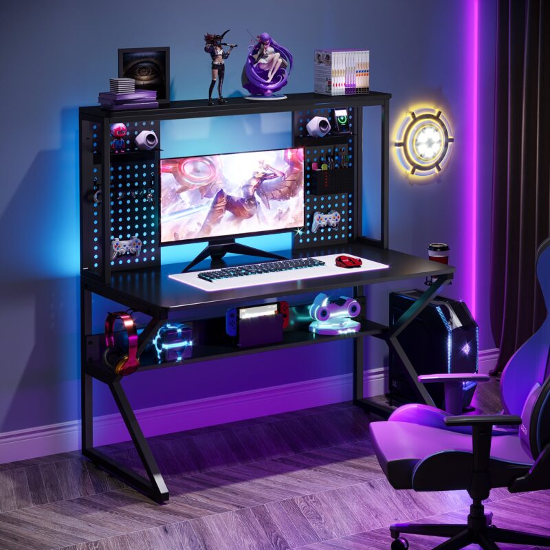 Gaming Desk, 47’’ Computer Desk with Shelves & K-Shaped Leg - Image 3