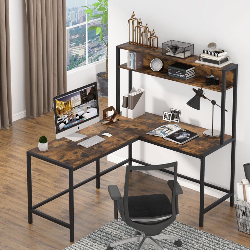 L-Shaped Desk,  Computer Desk with Hutch, Study Corner Desk - Image 3