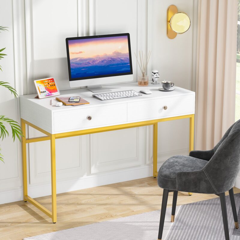 47" Computer Desk, Modern Writing Desk with 2 Drawers - Image 8