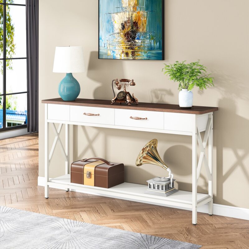 Console Table, 70.9" Sofa Table with Drawers & Storage Shelves - Image 3