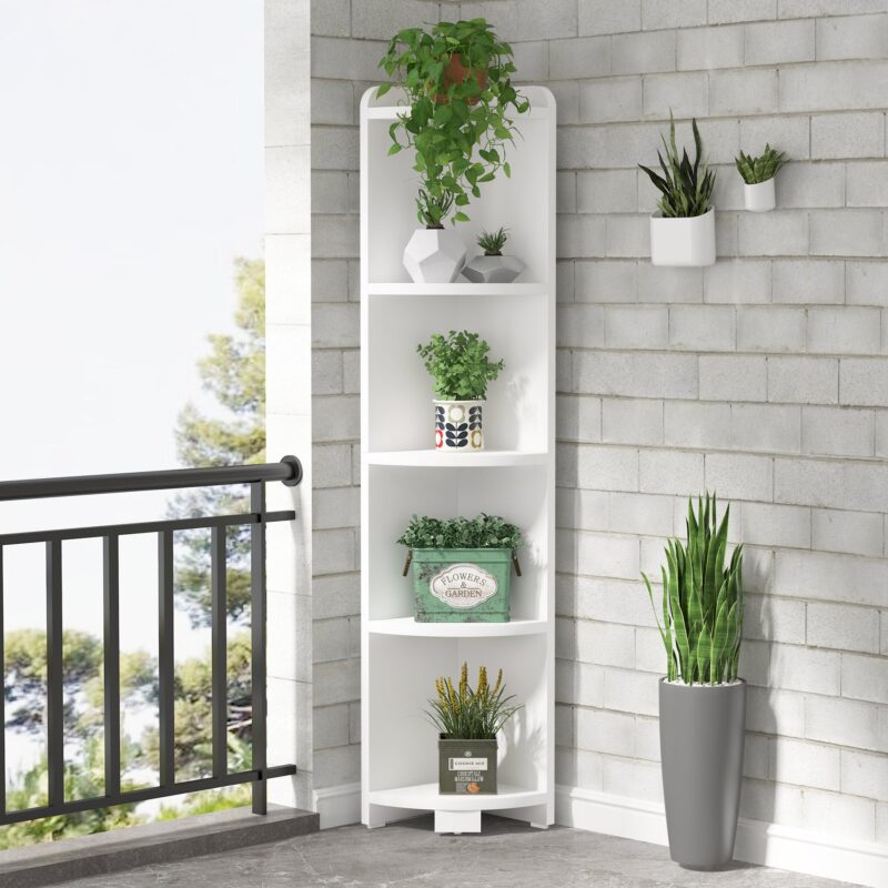 Corner Shelf, 5 Tier Wood Wall Corner Bookshelf Storage Rack - Image 5