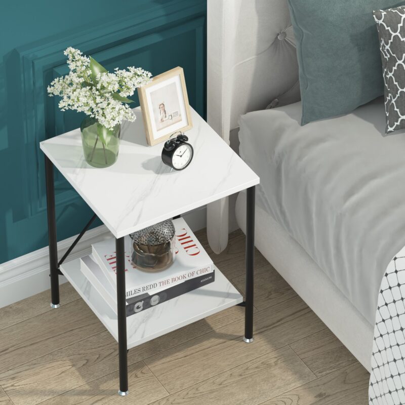 End Table, Modern 2-Tier Faux Marble Side Table, Nightstand - Image 3