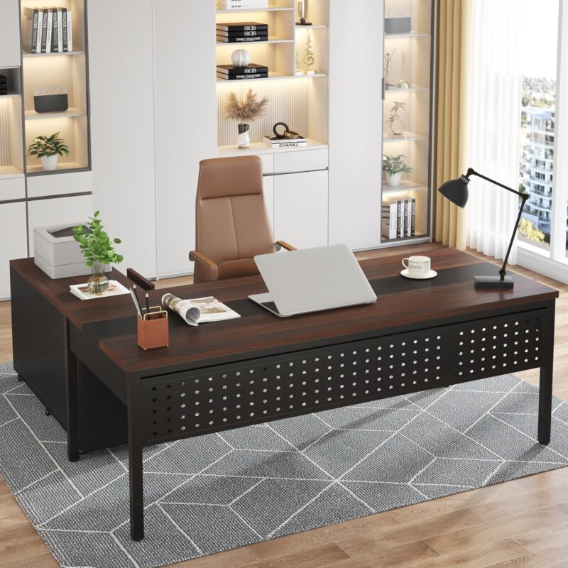 L-Shaped Desk, 71" Executive Desk with 47" Mobile File Cabinet - Image 4