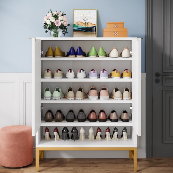 Shoe Cabinet, 5-Tier Entryway Shoe Organizer with Doors - Image 4