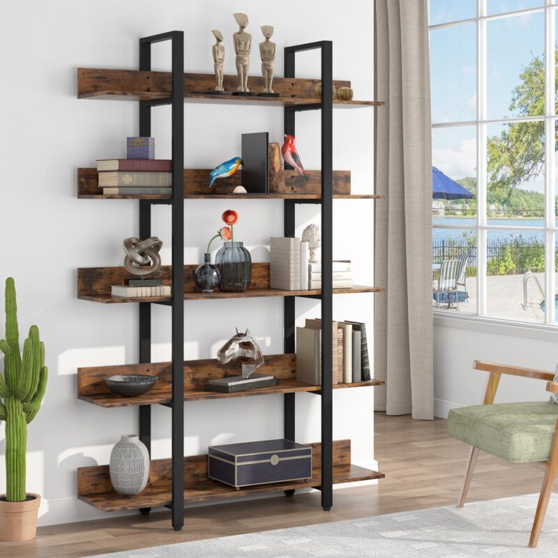 5-Tier Bookshelf, Industrial 5-Shelf Etagere Bookcase - Image 5