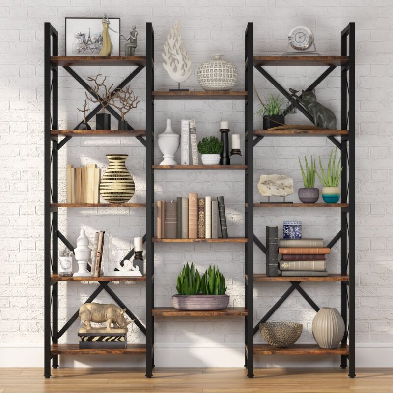 Bookshelf, 59" Triple Wide 5-Shelf Bookcase Display Rack - Image 4