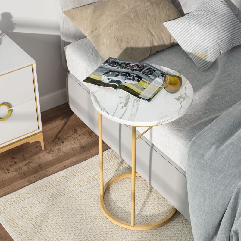 C Table, Round End Side Table with Faux Marble Top - Image 4