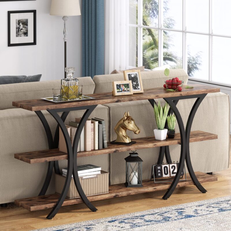 Console Table, Industrial Entryway Sofa Table with 3-Tier Shelves - Image 4