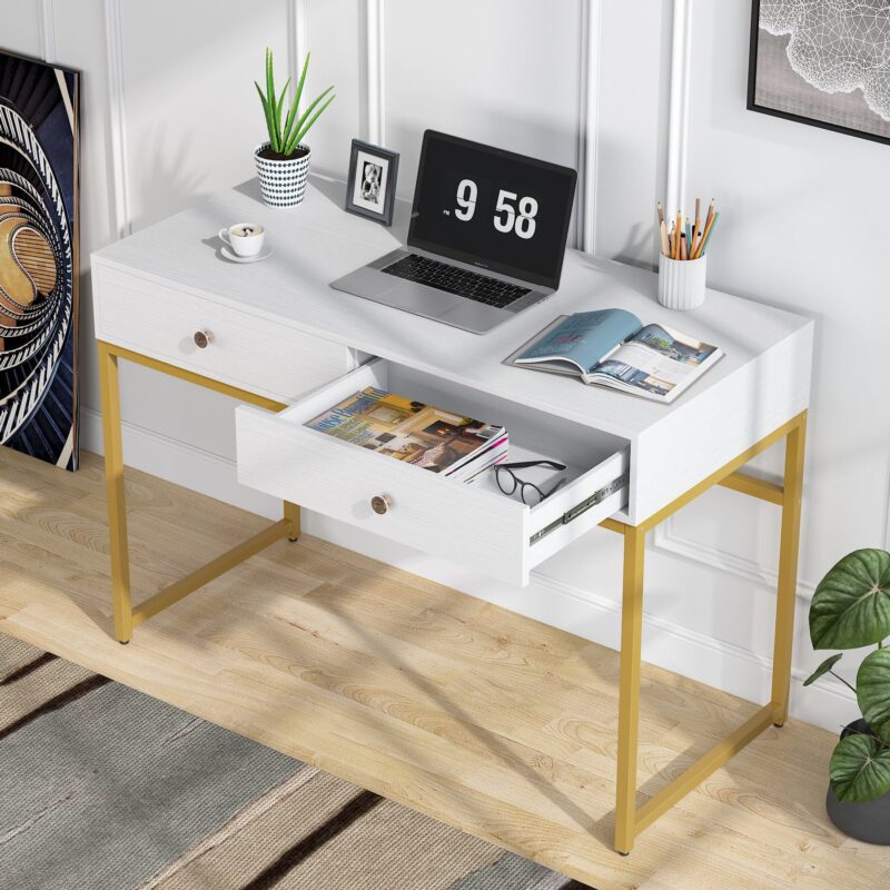 Computer Desk with 2 Drawers, Multifunctional Study Writing Desk - Image 4