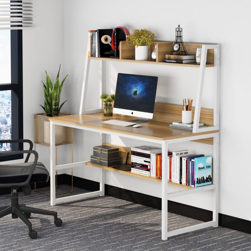 Computer Desk, Home Office Desk with Hutch and Storage Shelf - Image 13