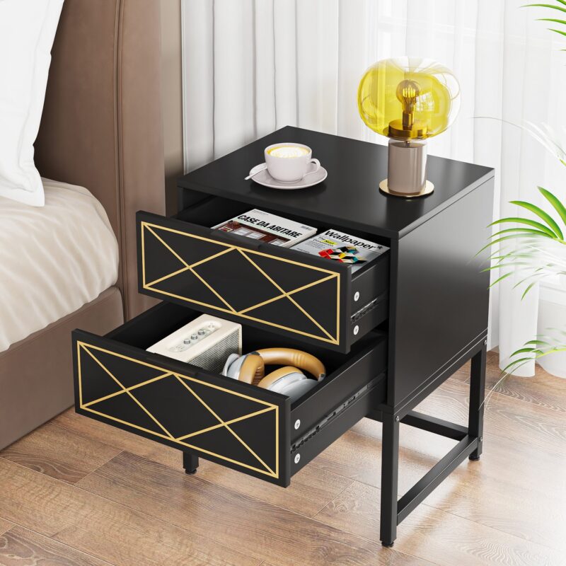 Nightstand, Modern Bedside Table Sofa End Table with 2 Drawers - Image 4