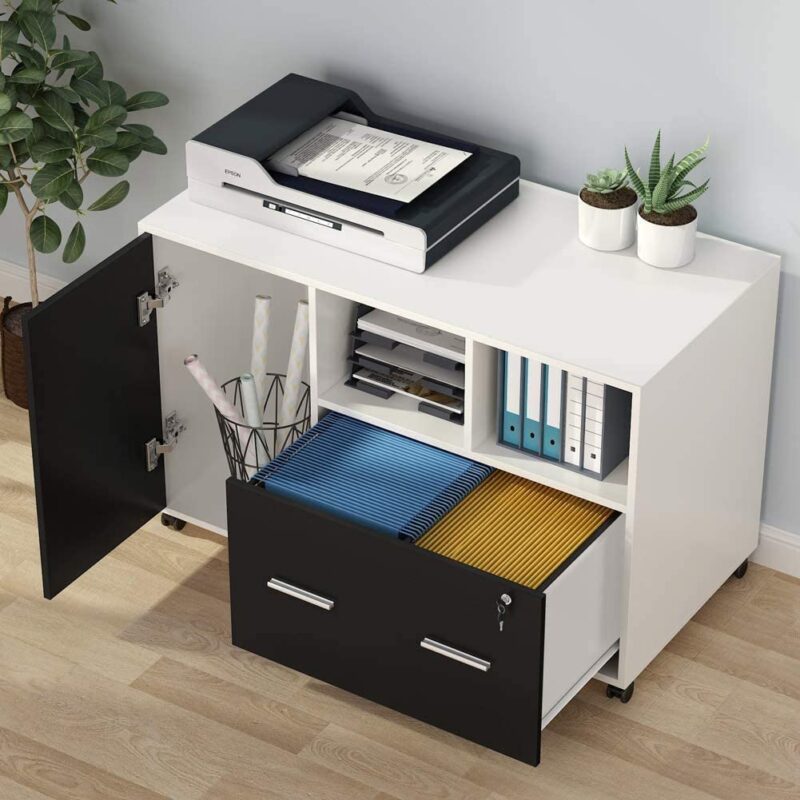 File Cabinet, Modern Mobile Filing Cabinet with Lock and Drawer - Image 9