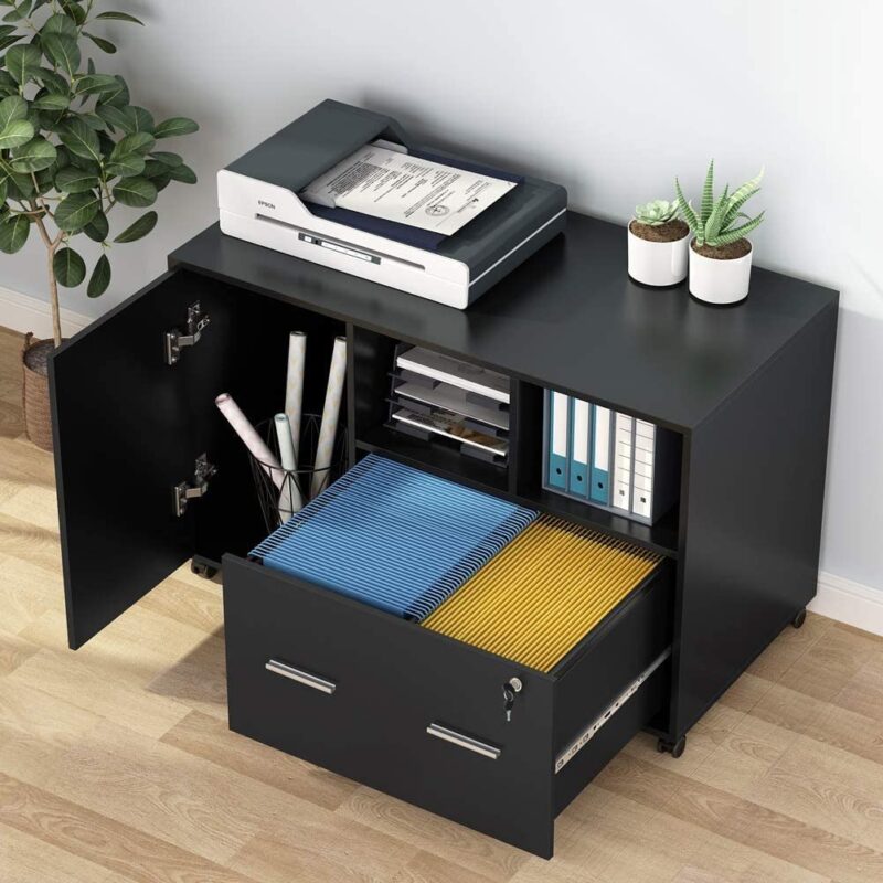 File Cabinet, Modern Mobile Filing Cabinet with Lock and Drawer - Image 5