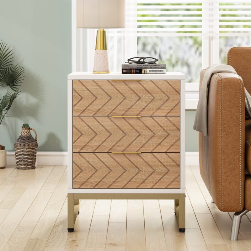 Nigntstand, Modern Bedside Table with 3 Drawers - Image 3