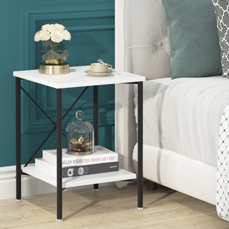 End Table, Modern 2-Tier Faux Marble Side Table, Nightstand - Image 4