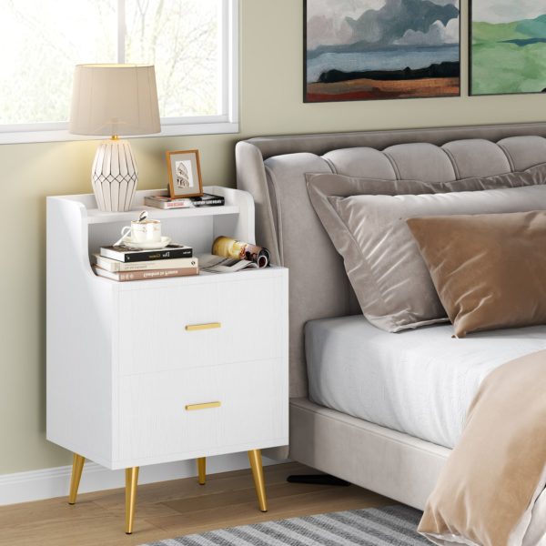 Nightstand, Modern Bedside Table with 2 Drawers - Image 3