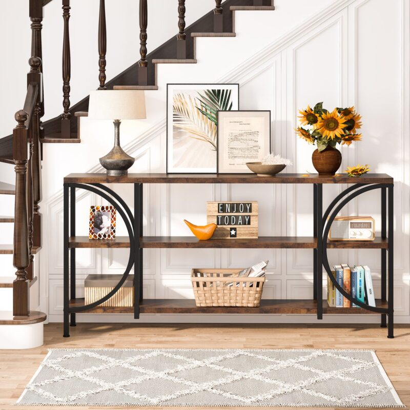 Console Table, 70.86" Sofa Entryway Table with 3 Tier Storage Shelves - Image 4