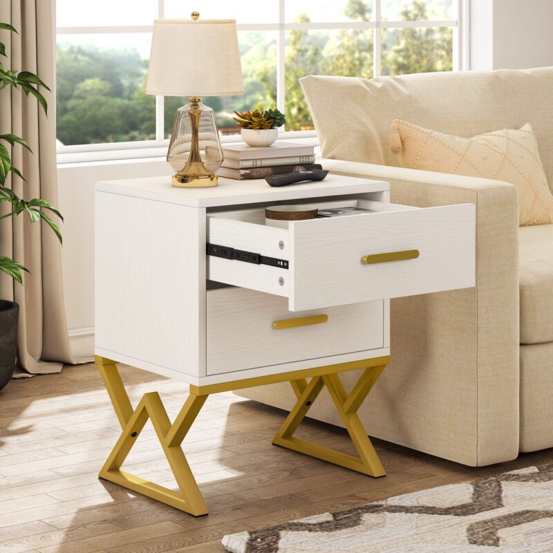 Nightstand, Modern Bedside Sofa Table with 2 Storage Drawers - Image 4