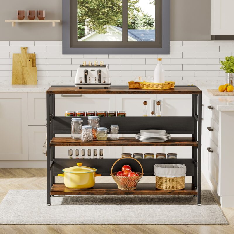 Kitchen Island, Industrial Baker's Rack Table with 5 Storage Shelves - Image 4