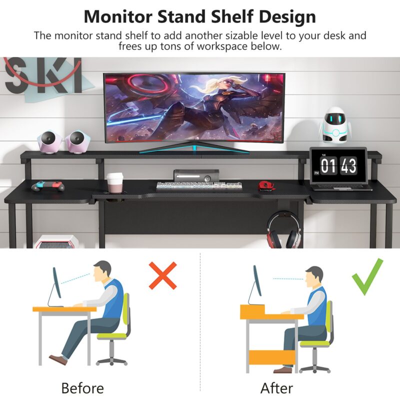 Gaming Desk, 74.8 Inches U Shaped Computer Desk with Hutch - Image 5