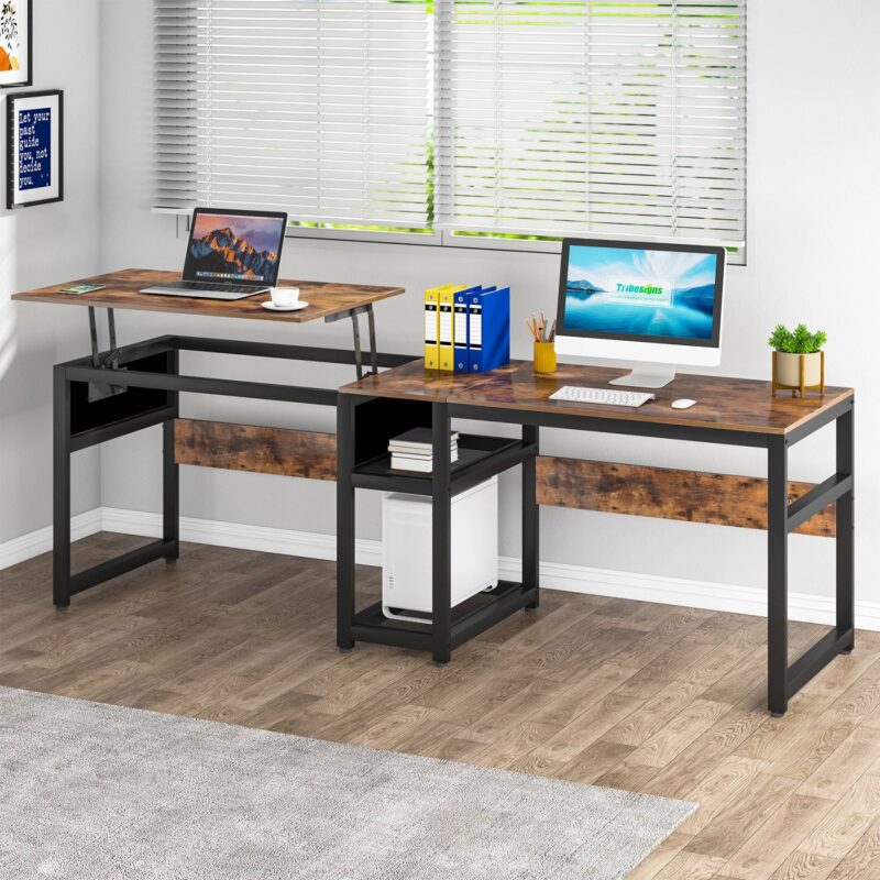 Two Person Desk, 78.8" Height Adjustable Computer Desk with Lift Top - Image 4