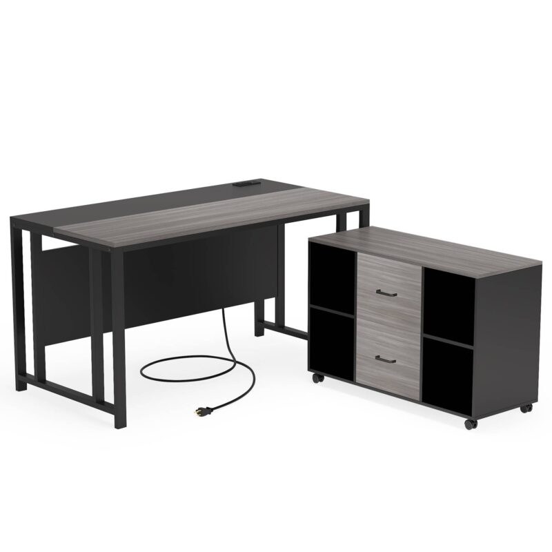 L-Shaped Desk, 55" Office Desk with 40" Mobile File Cabinet - Image 9