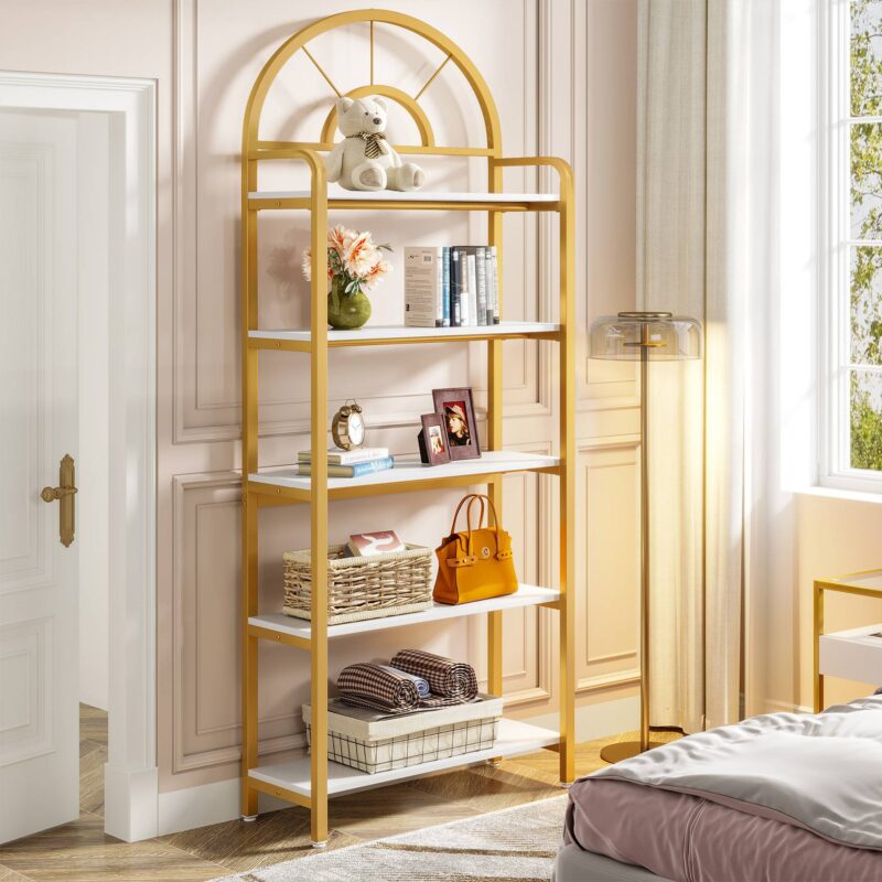 Bookshelf, 5-Tier Modern Arched Etagere Bookcase Storage Rack - Image 4