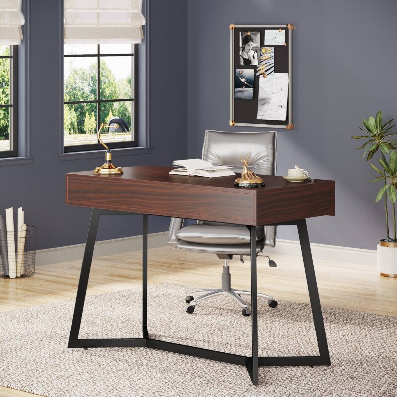 Computer Desk, 47" Study Table Writing Desk with 2 Spacious Drawers - Image 3