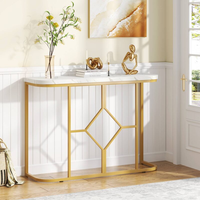 Console Table, 42.5 Inch Modern Faux Marble Entryway Table - Image 3