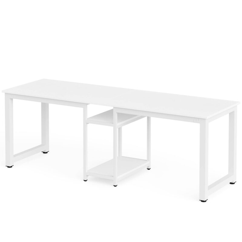 Two Person Desk, 78 Inches Computer Desk with Storage Shelves - Image 3