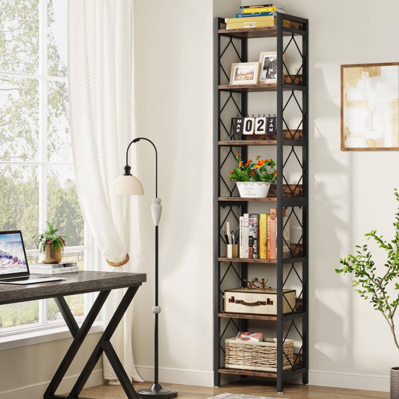 Corner Shelf, 78.7" Narrow Bookshelf 7 Tier Corner Bookcase