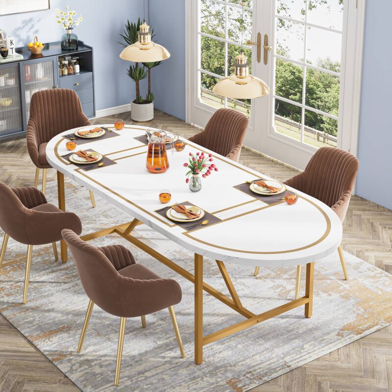 Dining Table, 70.8 Inch Modern Oval Kitchen Table for 6 People - Image 3