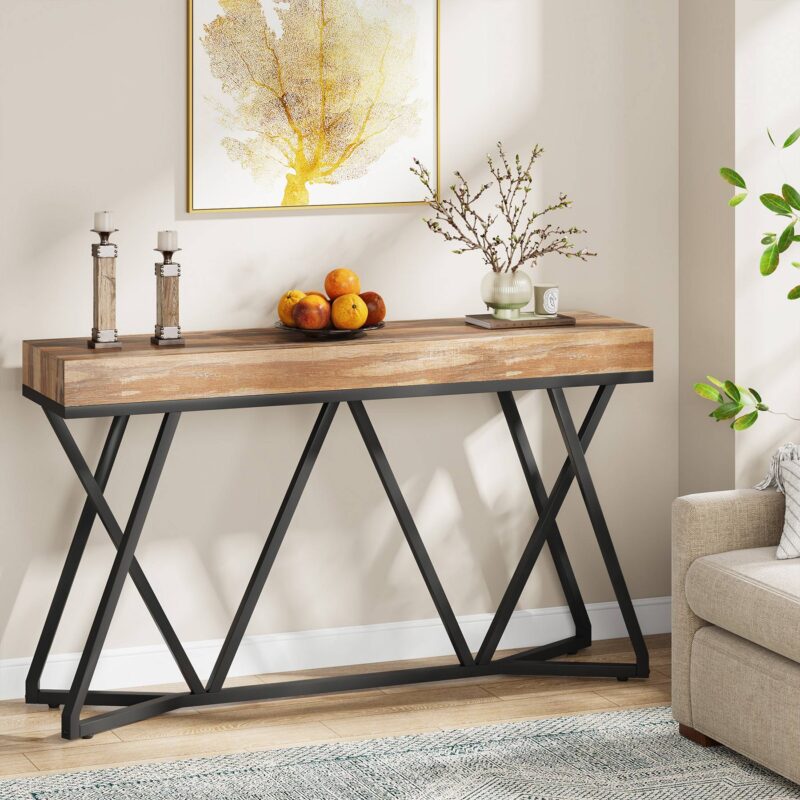 Console Table, 55" Farmhouse Sofa Table Wood Entryway Table - Image 3