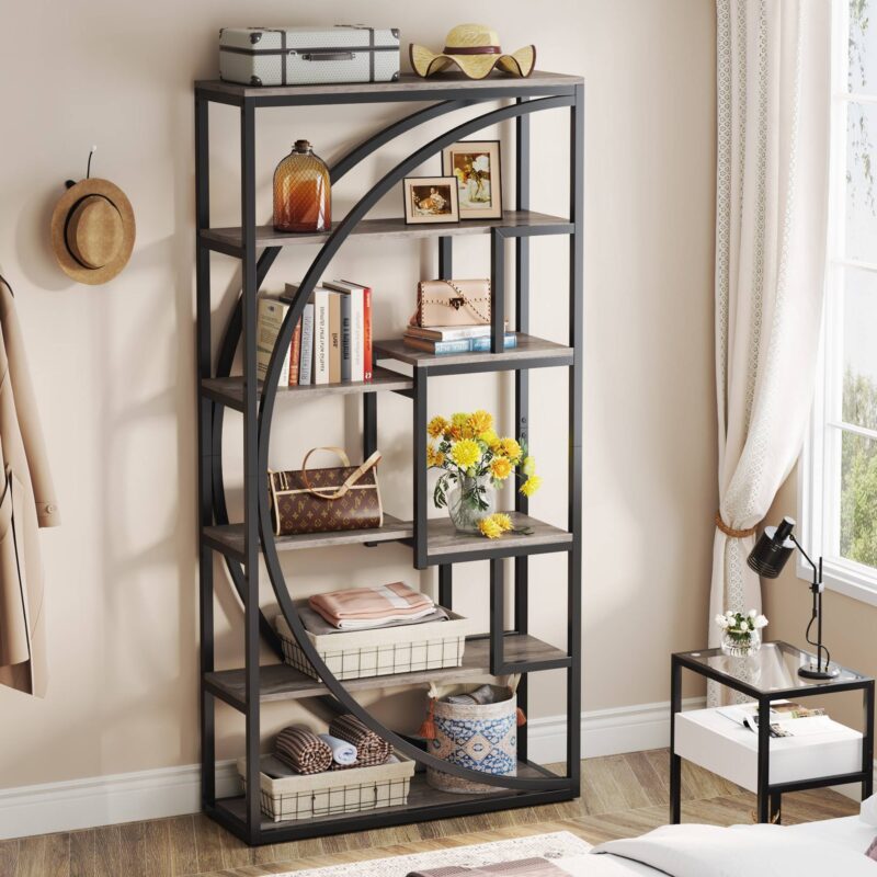 Bookshelf, Industrial Bookcase with 8 Open Storage Shelf - Image 4