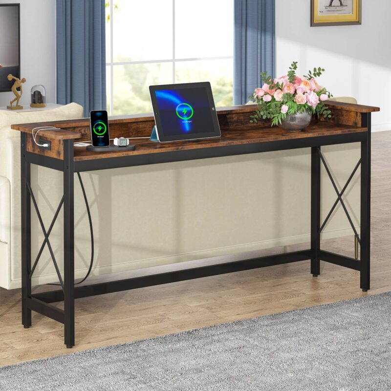 Console Table, 70.9" Sofa Table with Outlets and USB Ports