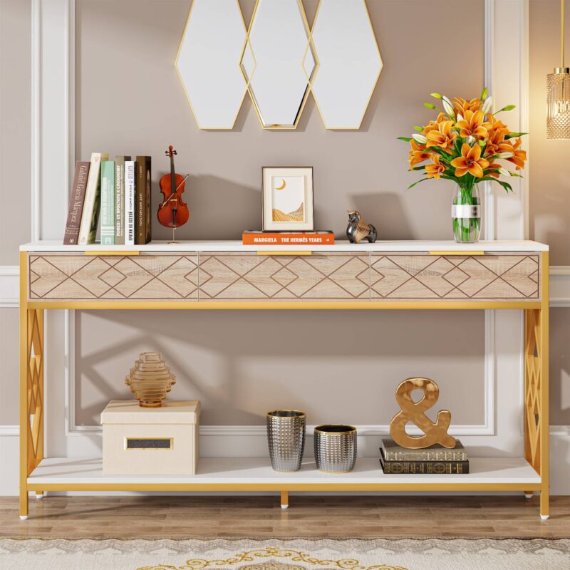 Console Table, 70.9 inch Sofa Entryway Table with 3 Drawers & Shelves - Image 4