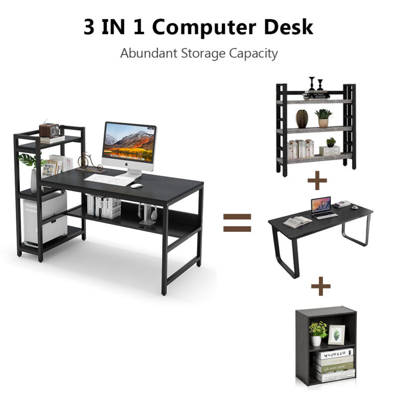 Computer Desk, 60 inch Study Desk with Reversible Storage Shelves - Image 4