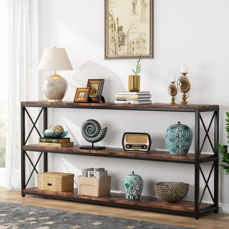 Console Sofa Table with Open Shelf, Industrial TV Stand - Image 11