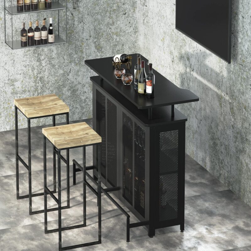 Bar Unit, 3 Tier Liquor Home Bar Table with Stemware Racks - Image 5