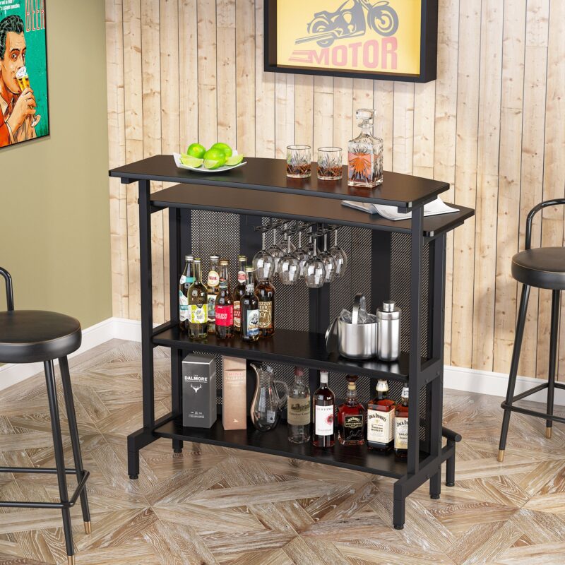 Home Bar Unit, 4 Tier Liquor Bar Table with Storage and Footrest - Image 3