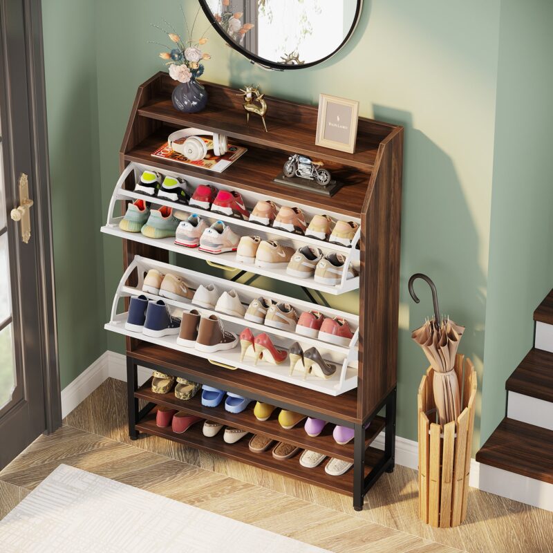 Shoe Cabinet, Freestanding Shoe Organizer with 2 Flip Drawers & Shelves - Image 5