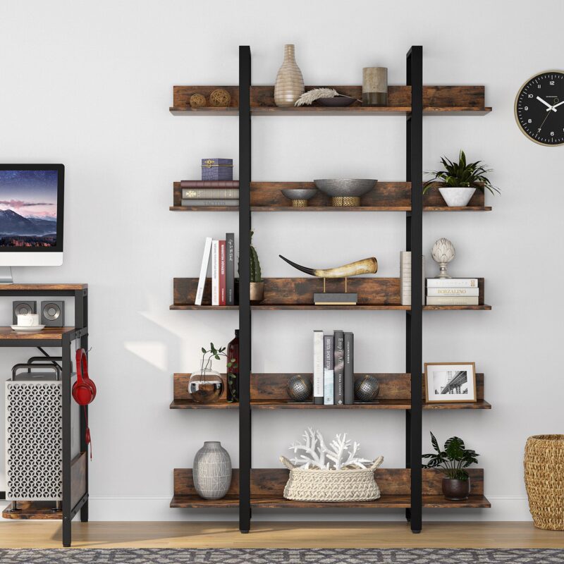 5-Tier Bookshelf, Industrial 5-Shelf Etagere Bookcase - Image 4