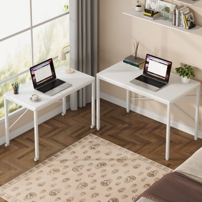 Two Person Desk, Double Computer Desk with Wheels Lockable - Image 10